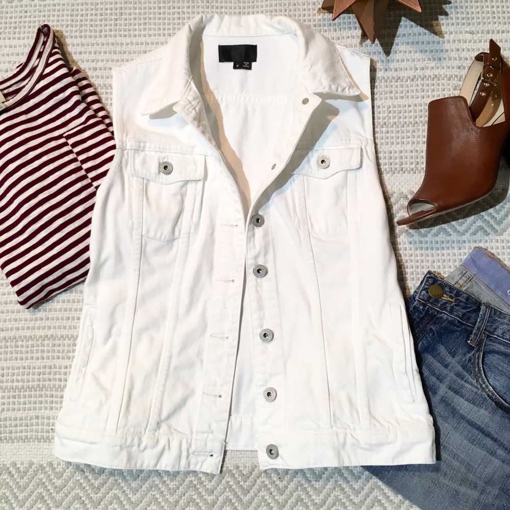 VINCE Classic White Denim Button Down Vest